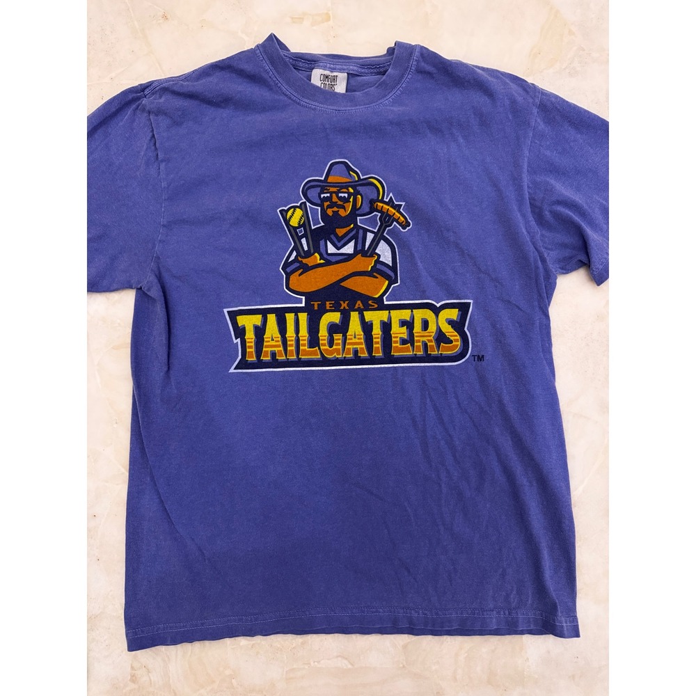 Comfort Colors Texas Tailgaters Graphic T-Shirt Blue Heavyweight Cotton Mens M